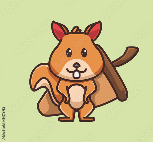 cute squirrel with giant nut. animal flat cartoon style illustration icon premium vector logo mascot suitable for web design banner character
