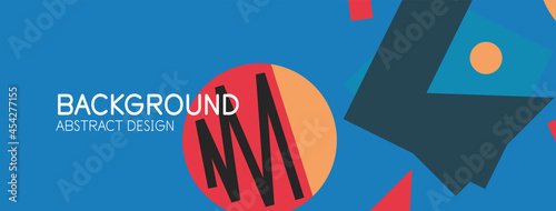 Abstract background. Blocks, lines, triangles, circles composition. Techno or business concept for wallpaper, banner, background, landing page
