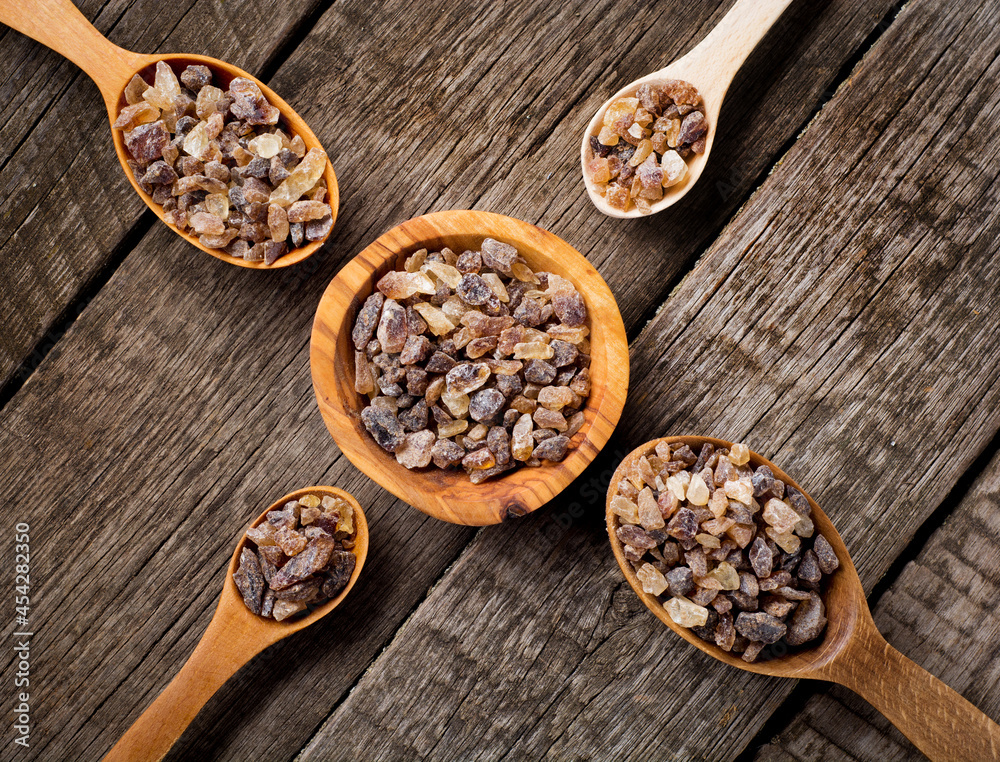 Flat lay composition with brown sugar on wooden background Flat lay composition with brown sugar on wooden background