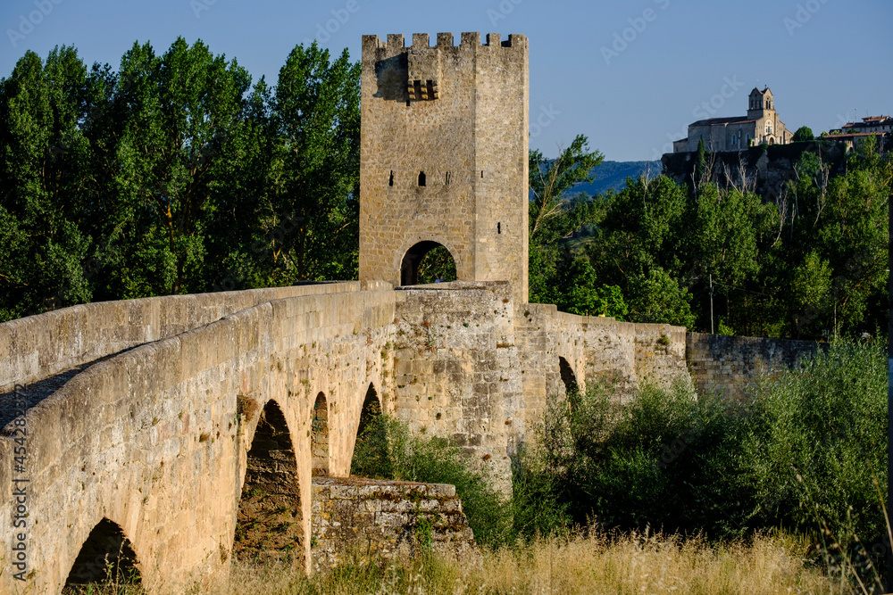Frías medieval bridge, Romanesque origin, over the Ebro river,, Autonomous Community of Castilla y León, Spain