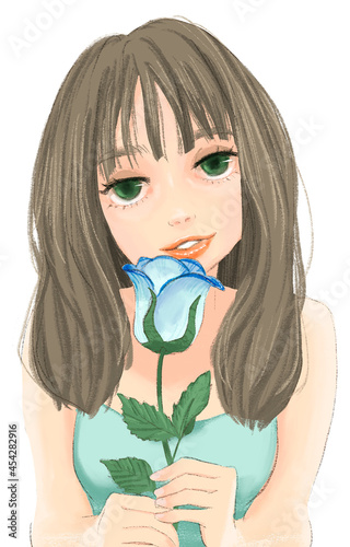 花を持った女性