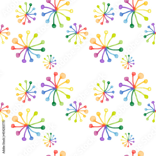 A bright creative pattern of plants flowers in the range of the rainbow. For wallpapers, backgrounds, textiles and products.