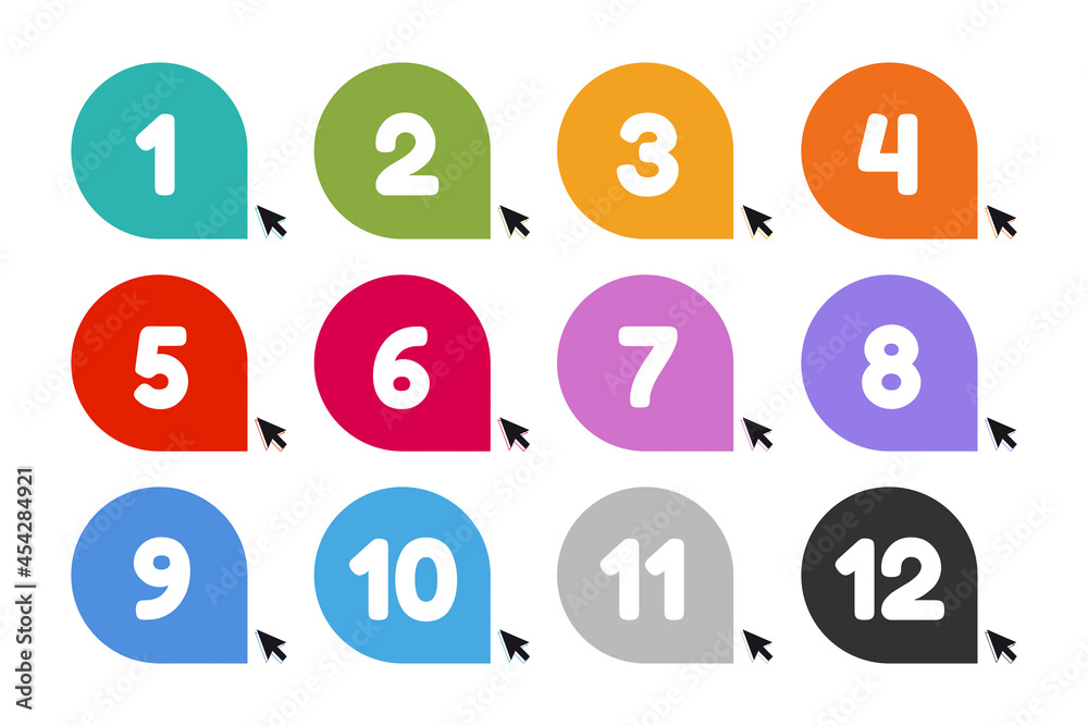 Speech Bubble Number Set With Arrow Pointer - Colorful Vector Illustrations Isolated On White Background Speech Bubble Number Set With Arrow Pointer - Colorful Vector Illustrations Isolated On White Background