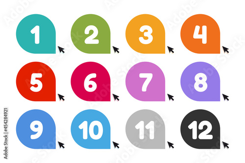 Speech Bubble Number Set With Arrow Pointer - Colorful Vector Illustrations Isolated On White Background