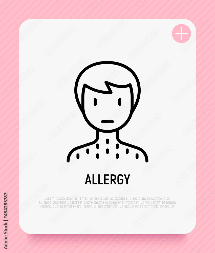 Man with rash thin line icon. Allergy symptom, dermatitis, itching. Modern vector illustration. Man with rash thin line icon. Allergy symptom, dermatitis, itching. Modern vector illustration.