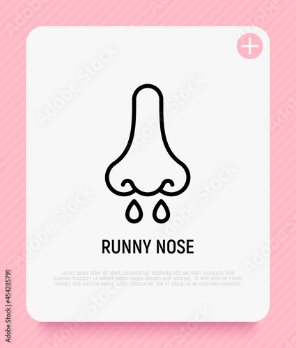 Runny nose thin line icon.  Allergy symptom. Modern vector illustration