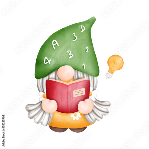 Digital painting watercolor back to school gnomes elements, student gnome isolated on white background