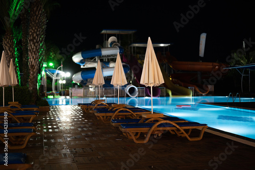 Evening lighting of the hotel pool 