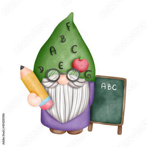 Digital painting watercolor back to school gnomes elements, student gnome isolated on white background