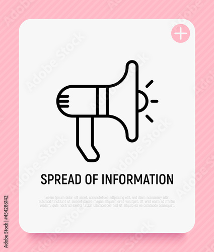 Megaphone, bullhorn thin line icon. Spread of information, announcement. Vector illustration.
