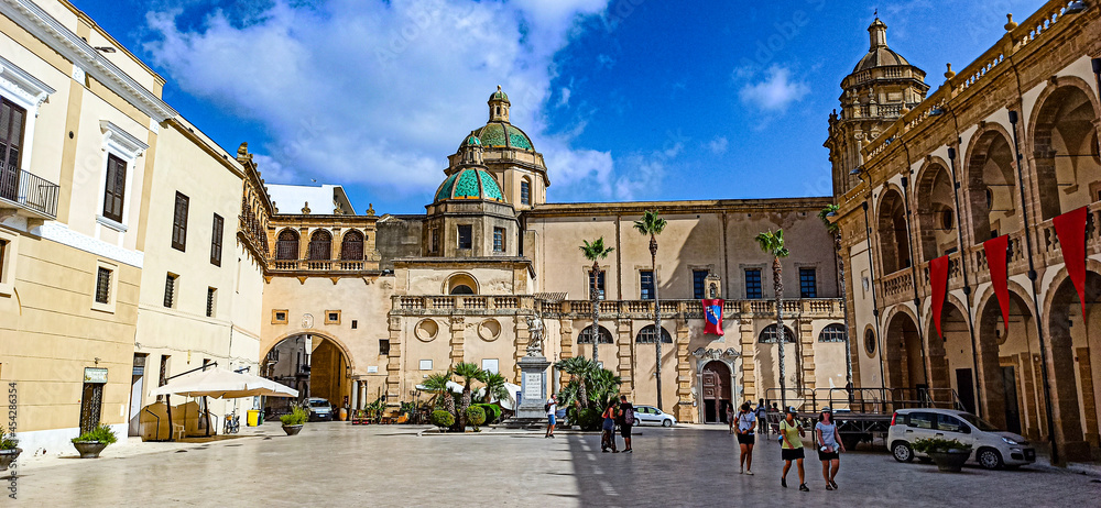 Central square of MAzara del Vallo, Sicily, Italy. Art and architecture
