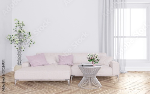 minimalist style living room interior white wall tone. interior mockup.3d rendering