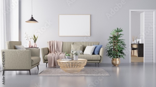 Scandinavian style living room interior gray wall tone. interior mockup.3d rendering photo