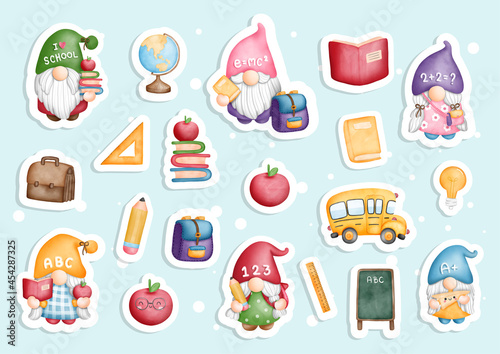 Watercolor back to school gnome sticker, planner and scrapbook.