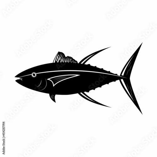 Tuna fish, black stencil silhouette vector illustration icon