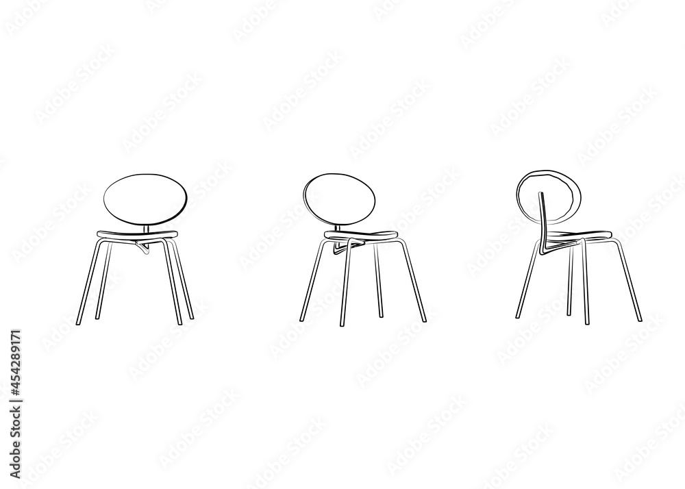 3d dewy circle dining chair graphical with black white sketch. linear sketch. 3d dewy circle dining chair graphical with black white sketch. linear sketch.