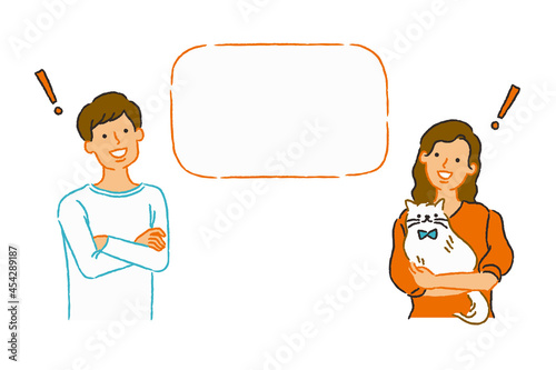 猫を抱えて納得する男性と女性