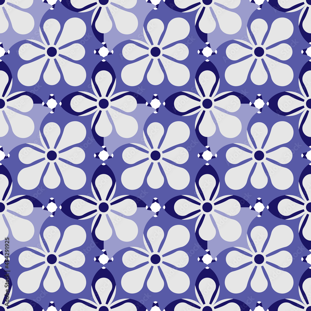 Floral seamless pattern blue and white