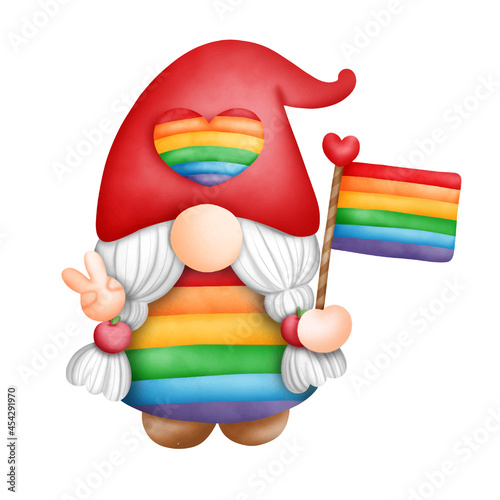 Digital painting watercolor pride gnomes isolated on white background, lgbt gnome.