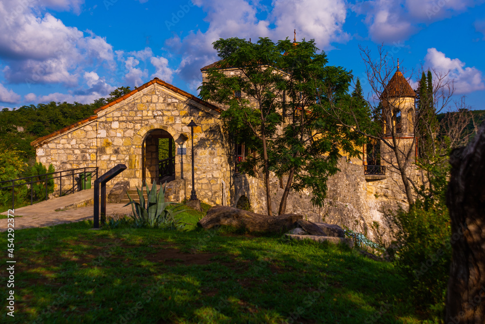 KUTAISI, GEORGIA: Old Orthodox Motsameta Monastery or Saints David and Constantine Monastery on a sunny summer day.
