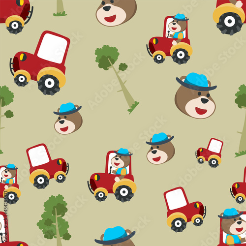 Hand drawing tractor and animal worker  print design seamless pattern. Vector illustration design for fashion fabrics, textile graphics, prints.