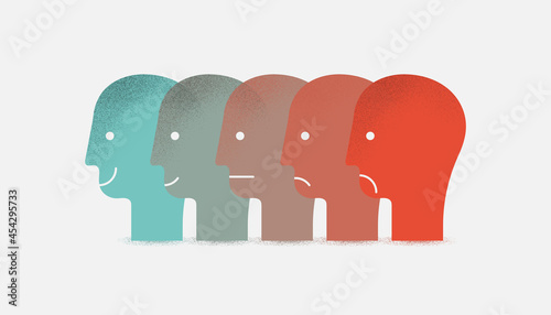 From happy to sad. Abstract human head with changing emotions. Vector illustration, EPS 10