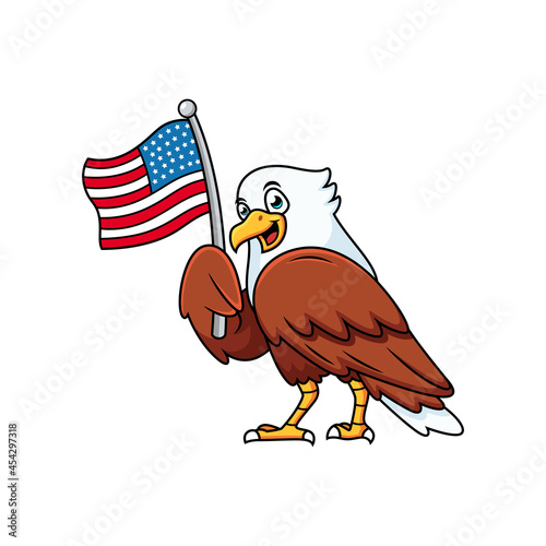 cute eagle with american flag cartoon