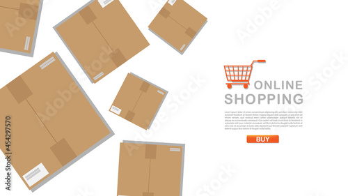 Top view Parcel box brown color at shopping online, with copy space, Flat Modern design , Illustration Vector  EPS 10