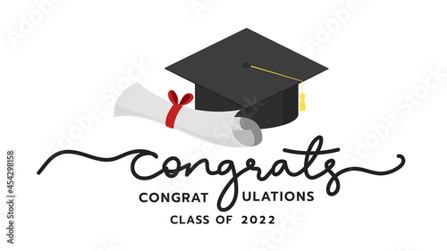 Congrats handwriting calligraphy in class of 2022 , Flat Modern design , Illustration Vector  EPS 10