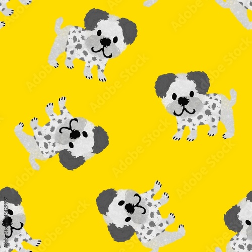 Abstract Hand Drawing Furry Cute Bulldogs Seamless Pattern Isolated Background