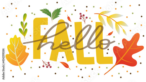 hello fall in Autumn  , isolated on white background for content online or web, banner and template, Simple cartoon flat style. illustration Vector EPS 10