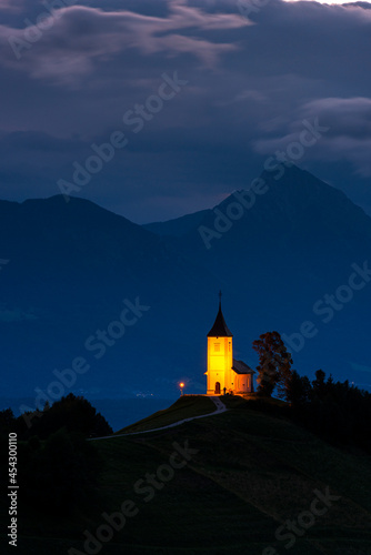 Scenic Church of St Primoz in Jamnik Slovenia Illuminated at Sunrise