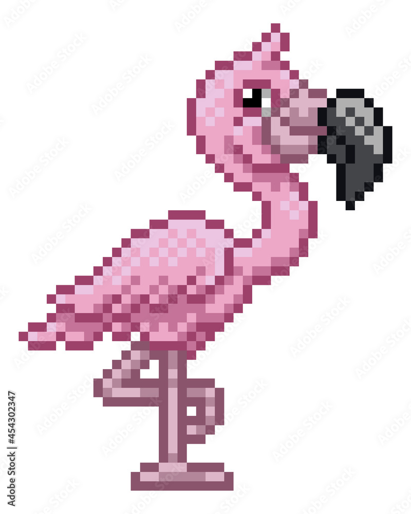 Flamingo Bird Pixel Art Video Game Animal Cartoon Векторный объект Stock |  Adobe Stock