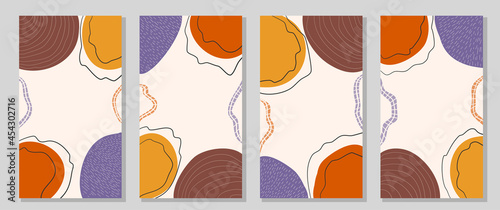 Set of bright stories background covers in trendy collage style. Abstract hand drawn design as template for social media, personal and business blog.