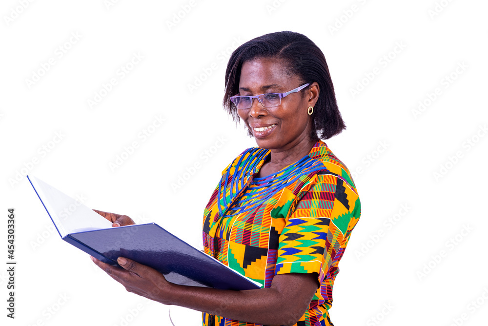 businesswoman reading a document while smiling. businesswoman reading a document while smiling.