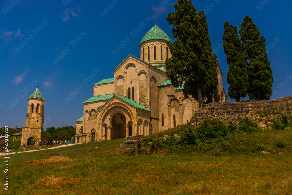KUTAISI, GEORGIA: Landscape with a view of the old Orthodox Cathedral of Bagrati on a sunny summer day.
