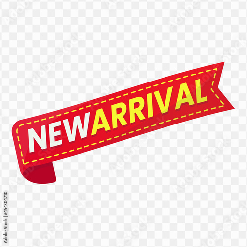 New Arrival Tag design, red and yellow color, Vector Illustration with transparent background.