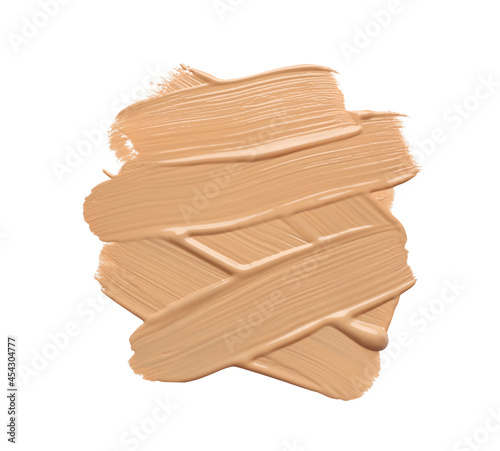 Sample of liquid skin foundation on white background, top view