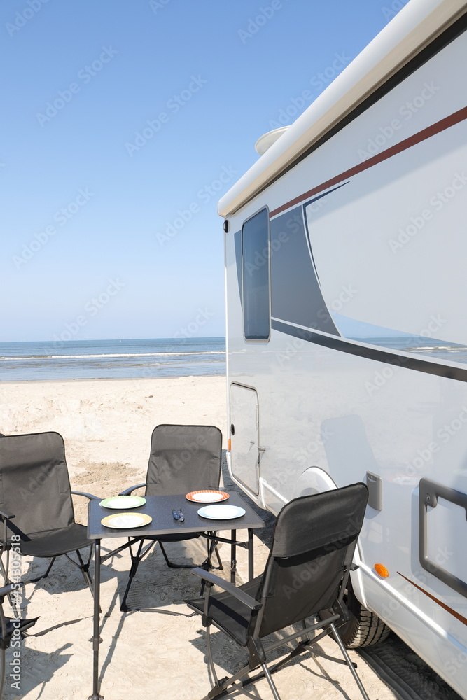 Fototapeta premium a motorhome in Denmark on the Vejers Strand car beach