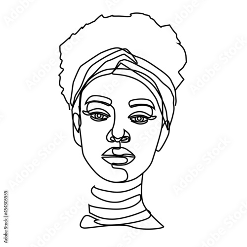Beautiful abstract portrait of african woman. Line art vector illustration female. Minimalist modern fashion trend