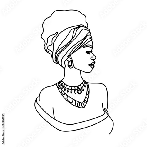 Beautiful African American girl drawn by one line. Vector illustration isolated
