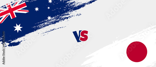 Creative Australia vs Japan brush flag illustration. Artistic brush style two country flags relationship background