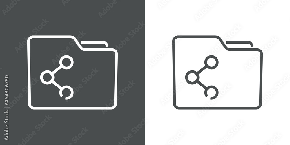 Icono trabajo en equipo. Silueta de carpeta con símbolo compartir con lineas en fondo gris y fondo blanco Icono trabajo en equipo. Silueta de carpeta con símbolo compartir con lineas en fondo gris y fondo blanco