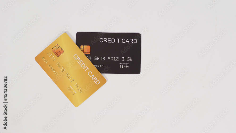 Black and gold credit card isolated on whitebackground.Two credit card . Black and gold credit card isolated on whitebackground.Two credit card .