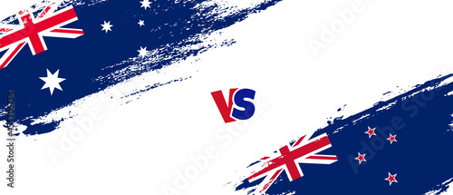Creative Australia vs New Zealand brush flag illustration. Artistic brush style two country flags relationship background