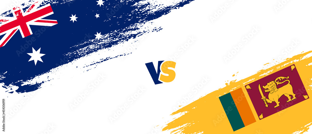 Creative Australia vs Sri Lanka brush flag illustration. Artistic brush style two country flags relationship background