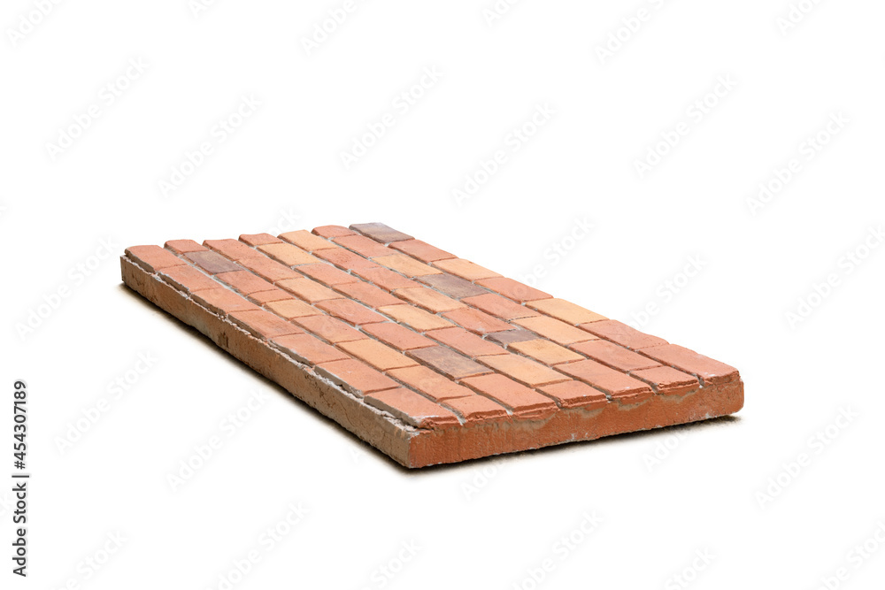 innovation of Artificial brick wall board or plate made from foam for wall construction on white background. Clipping Path.