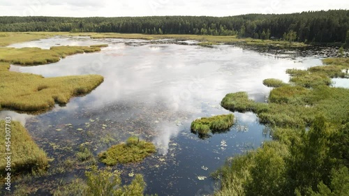 Aerial view of beautiful Lithuanian lake in Kurtuvenai regional park, near Siauliai city photo