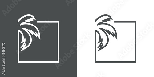 Logotipo con silueta de palmera en cuadrado con lineas en fondo gris y fondo blanco
