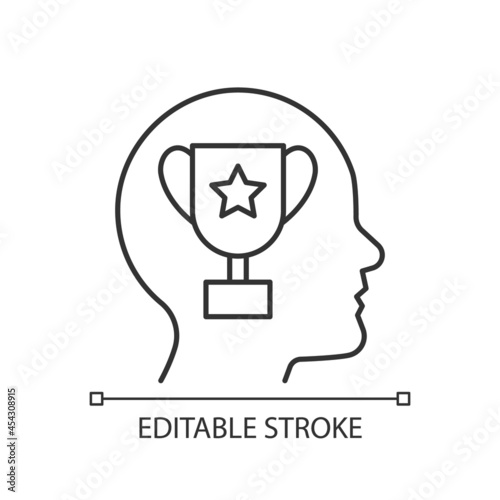 Achievement motivation linear icon. Person need to succeed at something. Motivation at workplace. Thin line customizable illustration. Contour symbol. Vector isolated outline drawing. Editable stroke